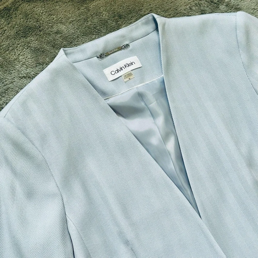NWT Calvin Klein Longline Herringbone Open Front Blazer 16 Blue